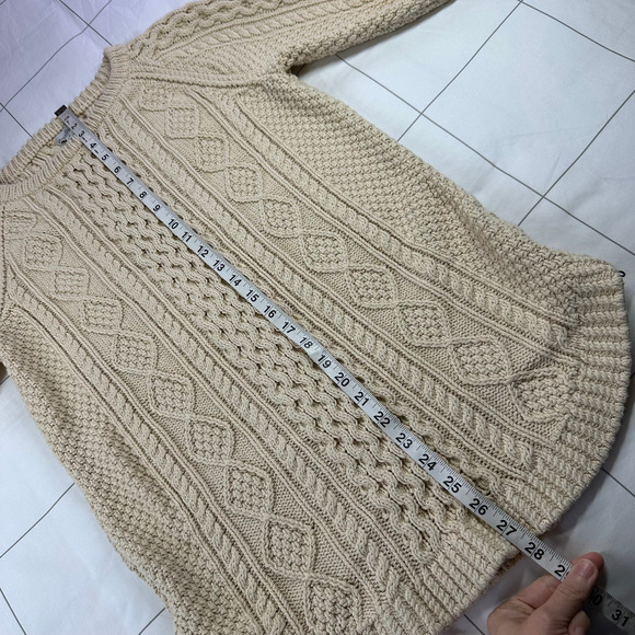 L.L. Bean Sweater Women Medium Cream Signature Fisherman Tunic Cable Knit Cotton - Picture 8 of 8
